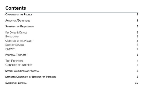 Request for Proposal (RFP) Example of Components