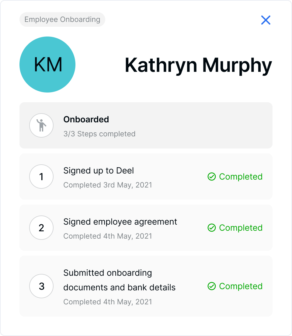 Deel employee onboarding workflow