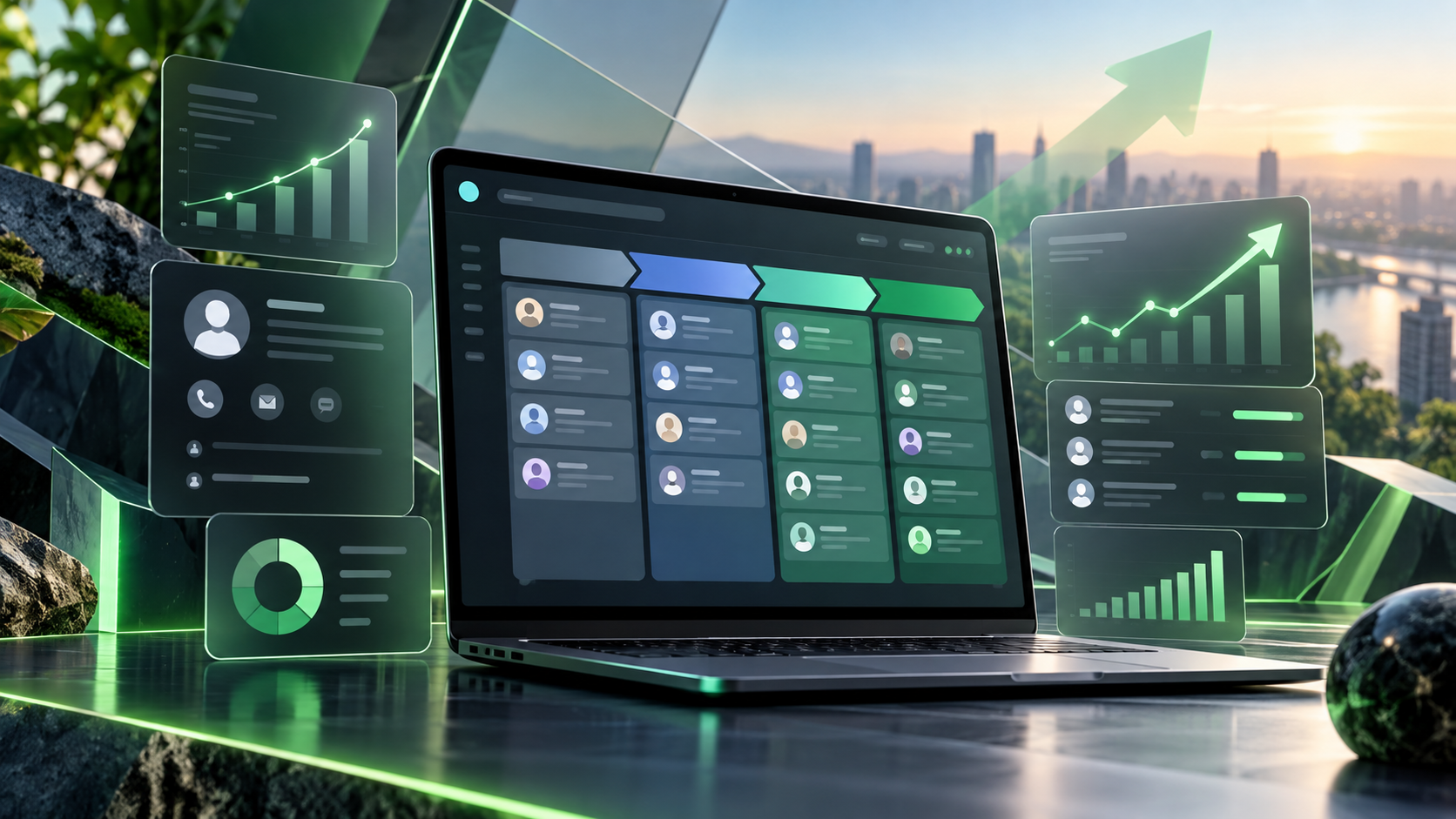 Illustrative CRM & Sales software workspace and interface