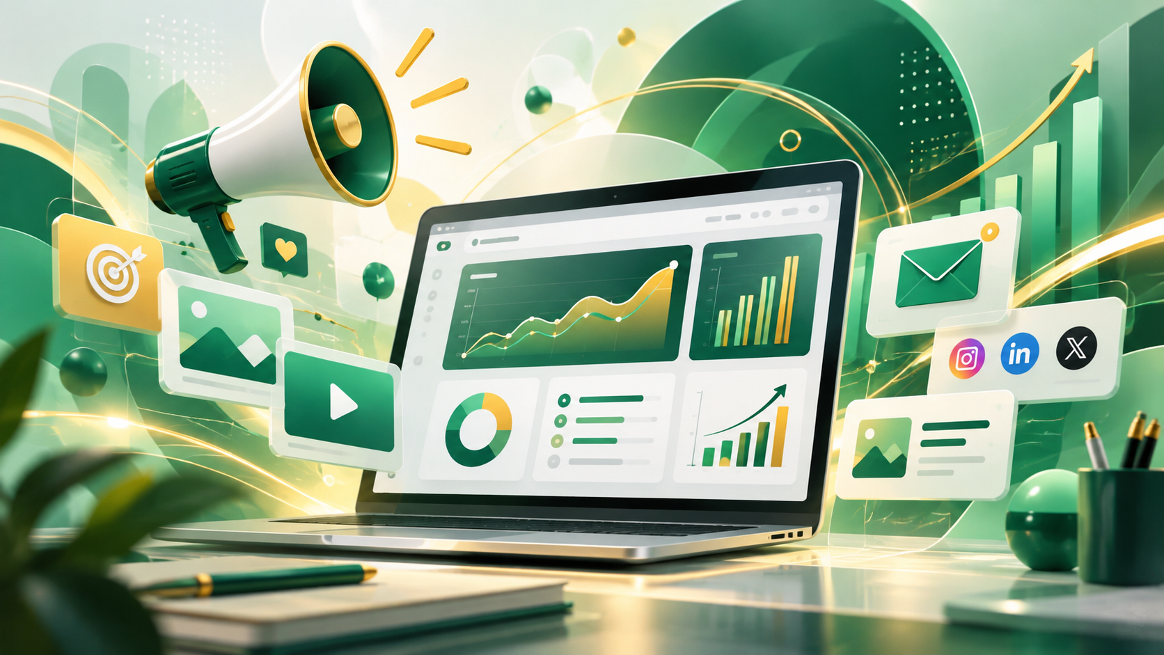 Illustrative Marketing software workspace and interface